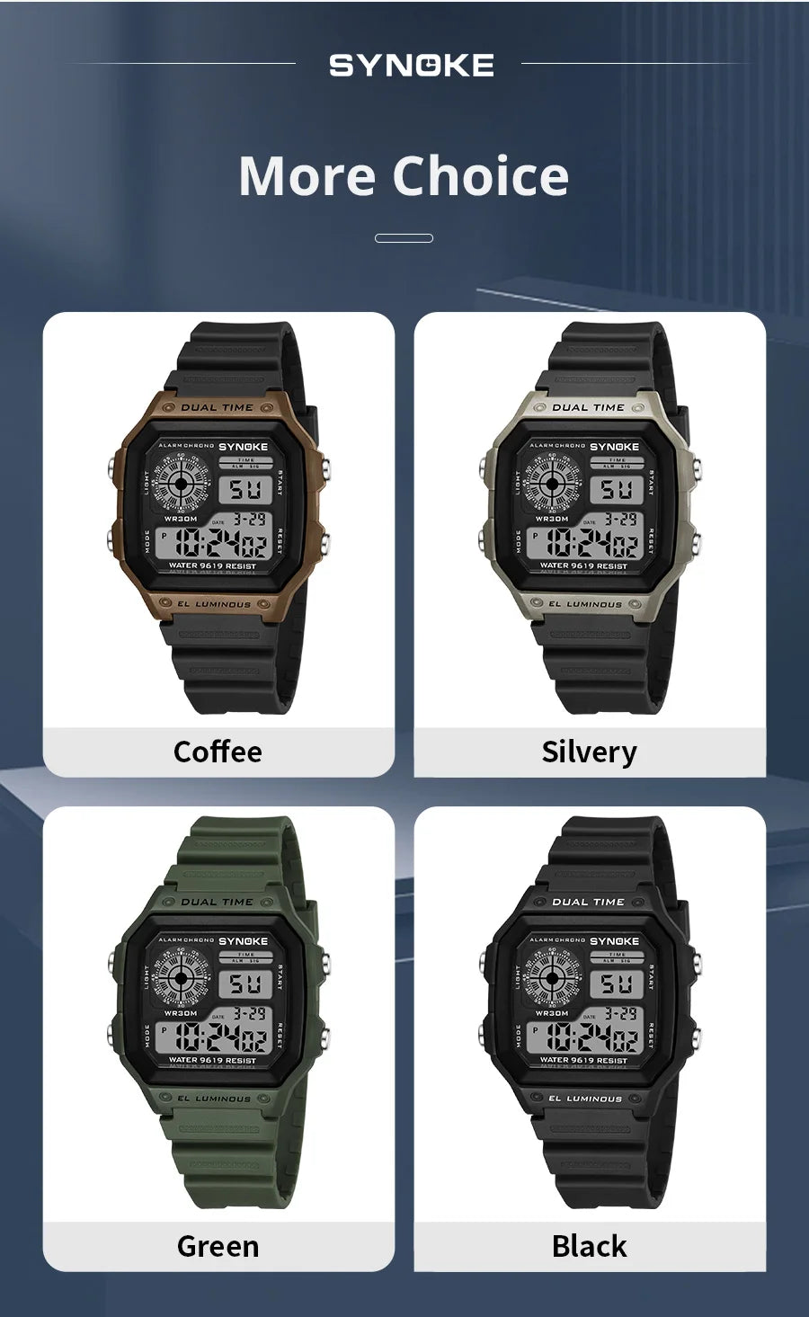 Digital Watches Men Sports Luminous Multifunction Waterproof Women Wristwatch Outdoor and Running Student Seven Lights Synoke