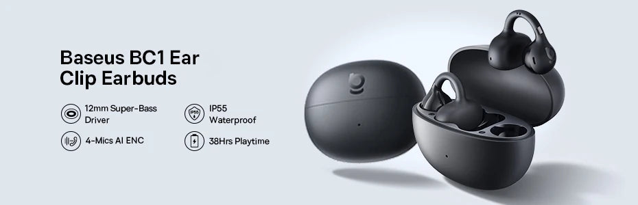 Baseus AirGo AS01 Ear clip Earphones Bluetooth 5.3 Wireless Earphone 2-MIc ENC HD Call Noise Reduction Headphones Sports Earbuds