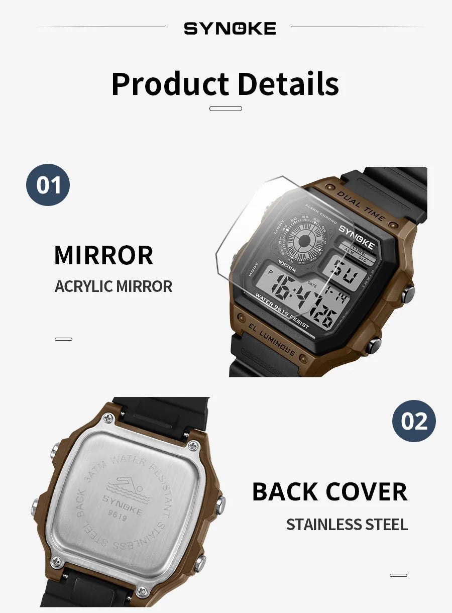 Digital Watches Men Sports Luminous Multifunction Waterproof Women Wristwatch Outdoor and Running Student Seven Lights Synoke