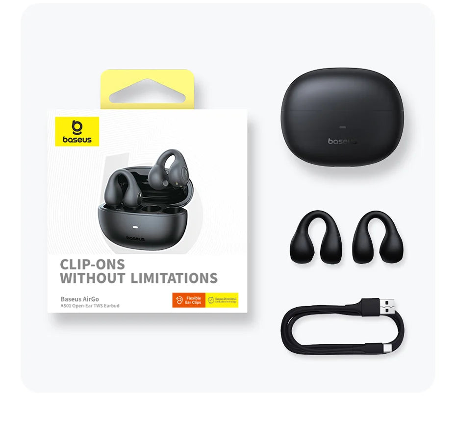 Baseus AirGo AS01 Ear clip Earphones Bluetooth 5.3 Wireless Earphone 2-MIc ENC HD Call Noise Reduction Headphones Sports Earbuds