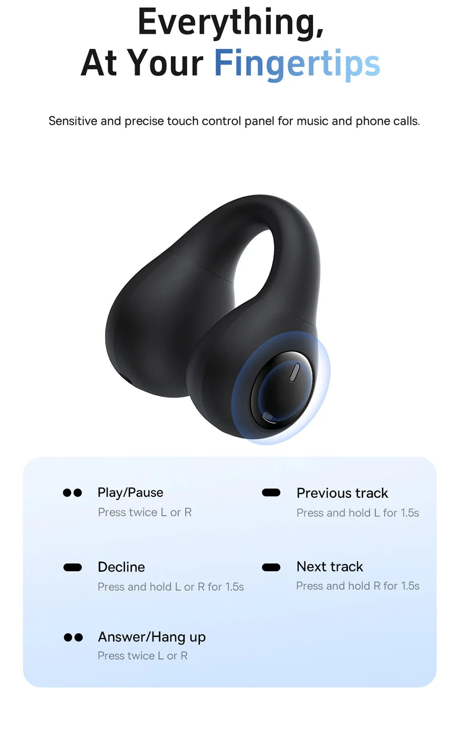 Baseus AirGo AS01 Ear clip Earphones Bluetooth 5.3 Wireless Earphone 2-MIc ENC HD Call Noise Reduction Headphones Sports Earbuds