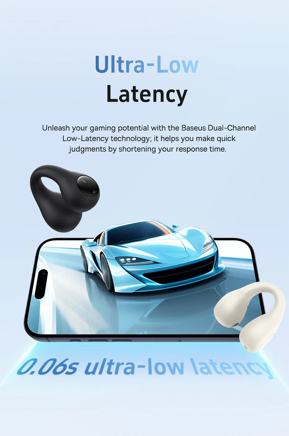Baseus AirGo AS01 Ear clip Earphones Bluetooth 5.3 Wireless Earphone 2-MIc ENC HD Call Noise Reduction Headphones Sports Earbuds