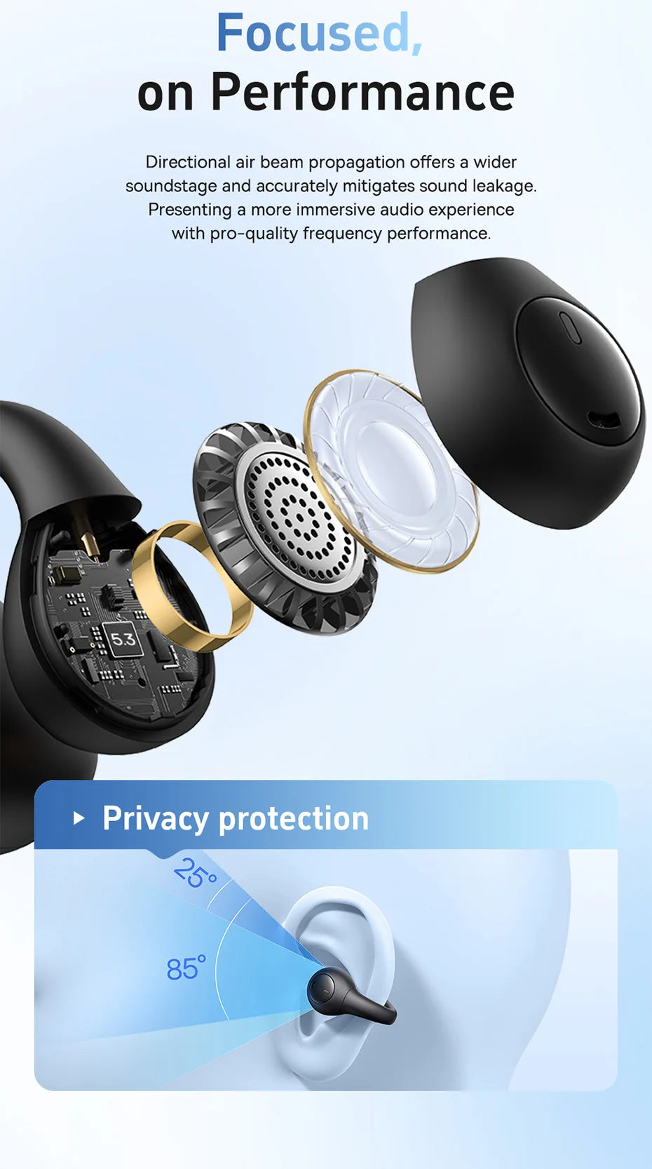 Baseus AirGo AS01 Ear clip Earphones Bluetooth 5.3 Wireless Earphone 2-MIc ENC HD Call Noise Reduction Headphones Sports Earbuds