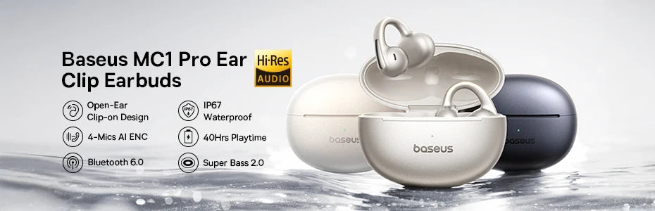 Baseus AirGo AS01 Ear clip Earphones Bluetooth 5.3 Wireless Earphone 2-MIc ENC HD Call Noise Reduction Headphones Sports Earbuds