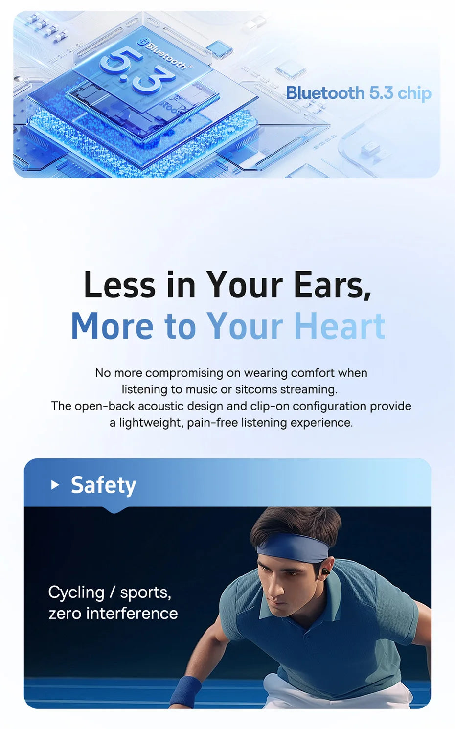 Baseus AirGo AS01 Ear clip Earphones Bluetooth 5.3 Wireless Earphone 2-MIc ENC HD Call Noise Reduction Headphones Sports Earbuds