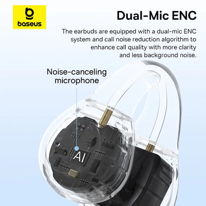 Baseus AirGo AS01 Ear clip Earphones Bluetooth 5.3 Wireless Earphone 2-MIc ENC HD Call Noise Reduction Headphones Sports Earbuds