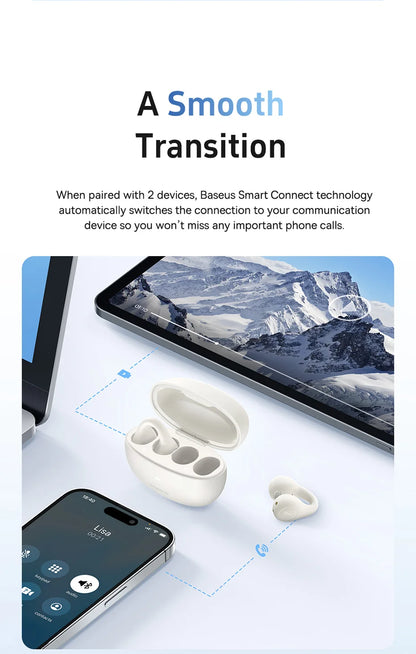 Baseus AirGo AS01 Ear clip Earphones Bluetooth 5.3 Wireless Earphone 2-MIc ENC HD Call Noise Reduction Headphones Sports Earbuds