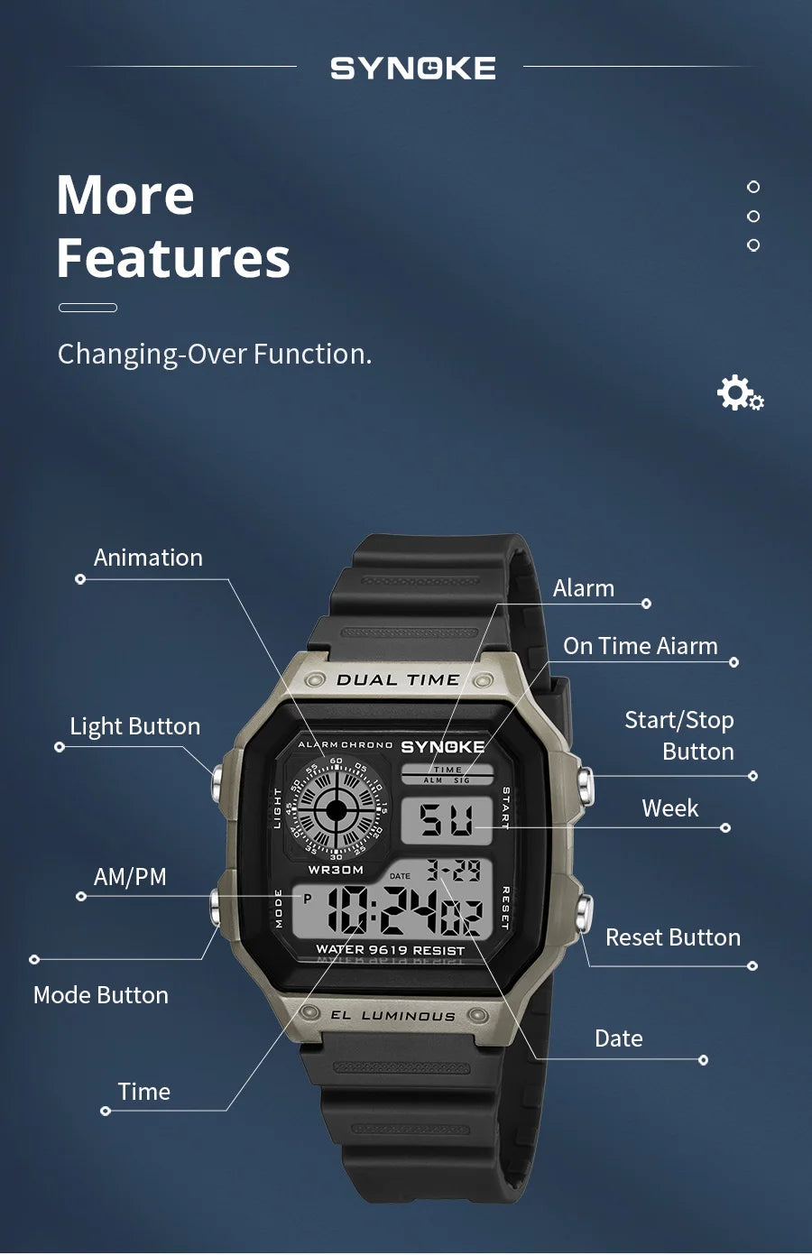 Digital Watches Men Sports Luminous Multifunction Waterproof Women Wristwatch Outdoor and Running Student Seven Lights Synoke