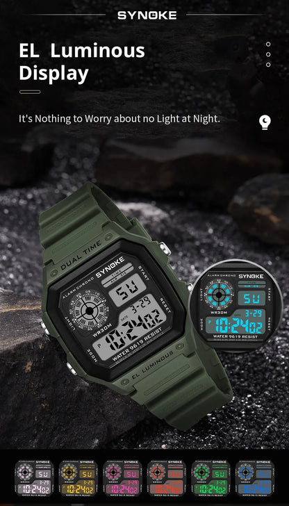 Digital Watches Men Sports Luminous Multifunction Waterproof Women Wristwatch Outdoor and Running Student Seven Lights Synoke